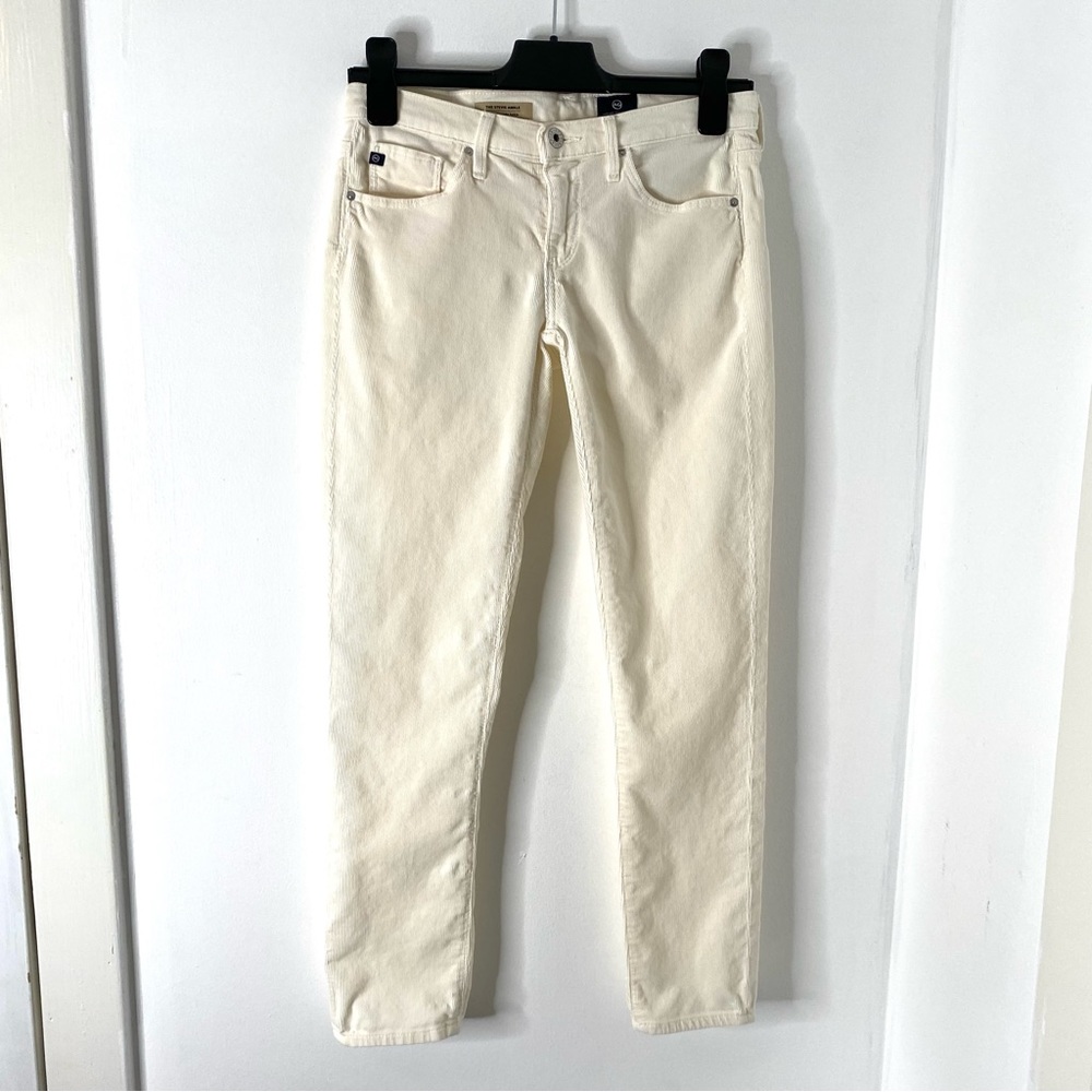 Ag Adriano Goldschmied The Stevie Ankle Slim Straight Ivory Corduroy Pants